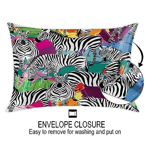 Zebra Animal Pattern Satin Pillow Cases Silk Satin Pillowcase for Hair and Skin Standard Set of 2 Super Soft Silk Pillowcase with Envelope Closure (20x26 in)