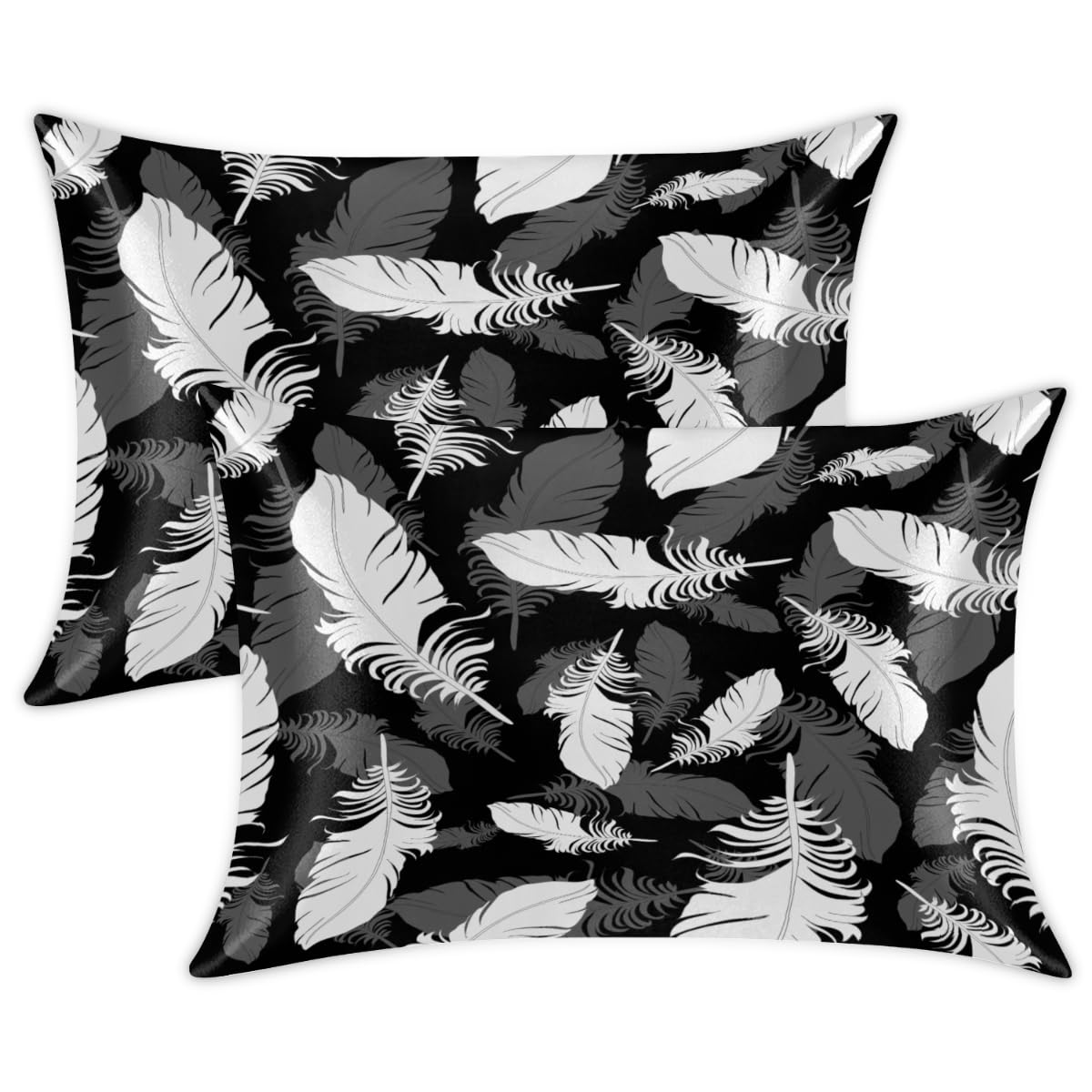 Bird Feather Pattern Satin Pillow Cases Silk Satin Pillowcase for Hair and Skin Standard Set of 2 Super Soft Silk Pillowcase with Envelope Closure (20x26 in)