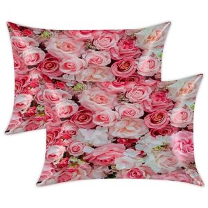 flower pink roses satin pillow cases silk satin pillowcase for hair and skin standard set of 2 super soft silk pillowcase with envelope closure (20x26 in)