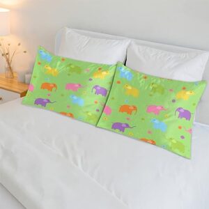 Colorful Elephant Flowers Satin Pillow Cases Silk Satin Pillowcase for Hair and Skin Standard Set of 2 Super Soft Silk Pillowcase with Envelope Closure (20x26 in)