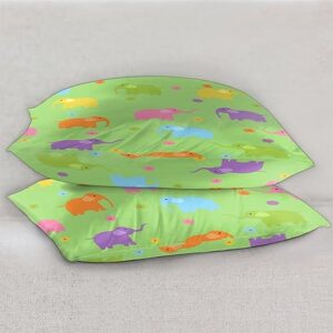 Colorful Elephant Flowers Satin Pillow Cases Silk Satin Pillowcase for Hair and Skin Standard Set of 2 Super Soft Silk Pillowcase with Envelope Closure (20x26 in)