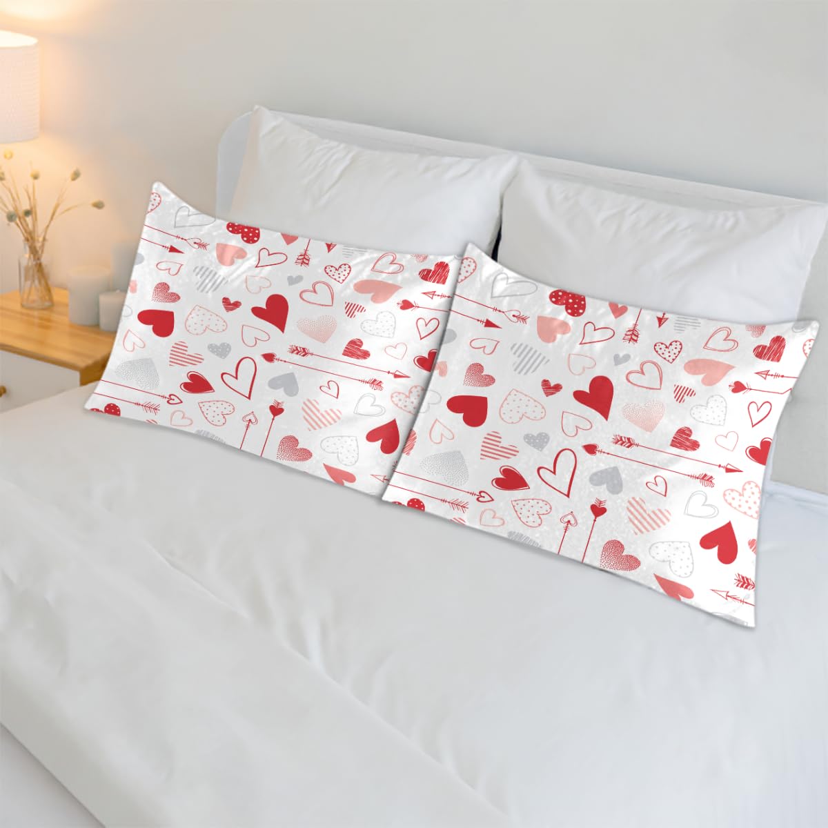 Arrows Heart Satin Pillow Cases Silk Satin Pillowcase for Hair and Skin Standard Set of 2 Super Soft Silk Pillowcase with Envelope Closure (20x26 in)