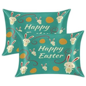 bunny happy easter satin pillow cases silk satin pillowcase for hair and skin standard set of 2 super soft silk pillowcase with envelope closure (20x26 in)