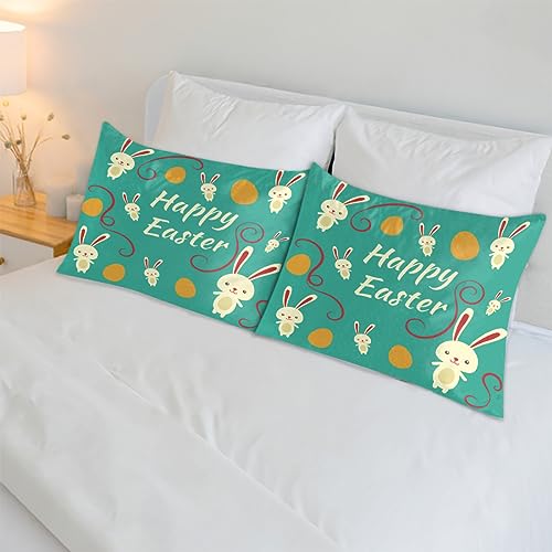 Bunny Happy Easter Satin Pillow Cases Silk Satin Pillowcase for Hair and Skin Standard Set of 2 Super Soft Silk Pillowcase with Envelope Closure (20x26 in)