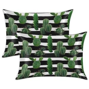 cactus stripes satin pillow cases silk satin pillowcase for hair and skin standard set of 2 super soft silk pillowcase with envelope closure (20x26 in)
