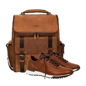 velez 11 mens brown business casual sneakers + top grain leather backpack for men brown designer bookbag business casual shoulder bag