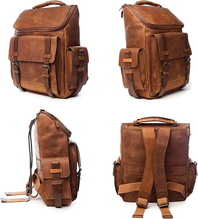 VELEZ 11 Mens Brown Business Casual Sneakers + Top Grain Leather Backpack for Men Brown Designer Bookbag Business Casual Shoulder Bag