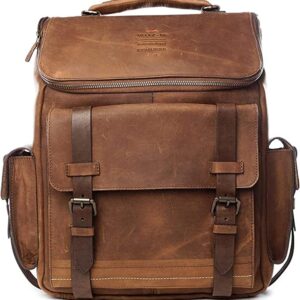 VELEZ 11 Mens Brown Business Casual Sneakers + Top Grain Leather Backpack for Men Brown Designer Bookbag Business Casual Shoulder Bag