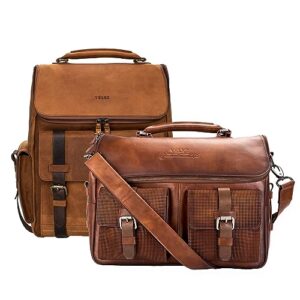 velez top grain leather backpack for men brown designer bookbag business casual shoulder bag + mens messenger laptop bag travel briefcase computer bags
