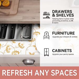 RAY STAR Shelf Liner, 12 Inch x 10 Feet Non Adhesive Silver White Golden Floral Cabinet Liner for Pantry Drawer Vanity, Strong Grip Non Slip Waterproof, Shelf Liners for Kitchen Cabinets