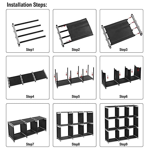 AMAIR 3 Tier Storage Cube Closet Organizer Shelf 9 Cube Cabinet Bookcase Storage Black GPJJPUS