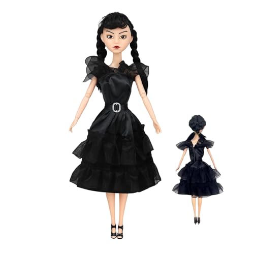 BEMKWG Wednesday Addams Doll 11.5'' The Joints Can Move and Black Dresses Black Hair Black Shoe Adams Doll Toys Gift for Girls & Family Fans (A)