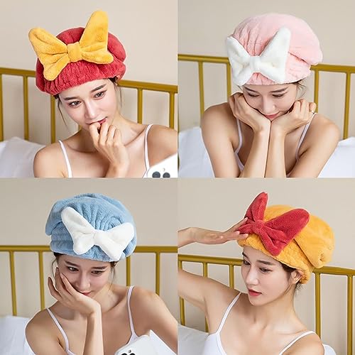 Super Absorbent Hair Towel Wrap for Wet Hair,Quick Dry Head Wrap with Bow-Knot Shower,Super Absorbent Hair Towel Wrap for Wet Hair,Fast Coral Velvet Hair Drying Towel with Bow-Knot (Red+Pink)