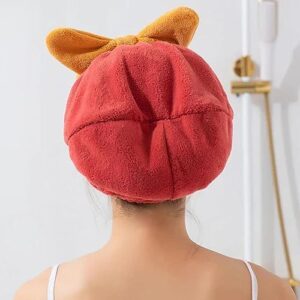 Super Absorbent Hair Towel Wrap for Wet Hair,Quick Dry Head Wrap with Bow-Knot Shower,Super Absorbent Hair Towel Wrap for Wet Hair,Fast Coral Velvet Hair Drying Towel with Bow-Knot (Red+Pink)