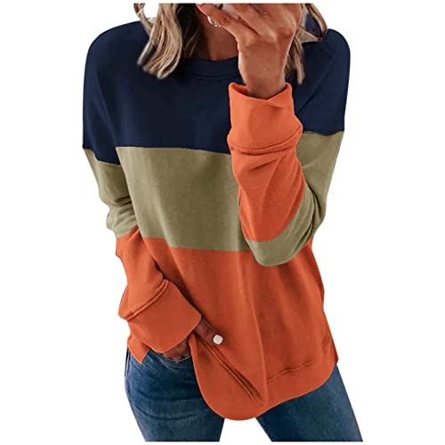 Handyulong Sweatshirts for Women, Womens Casual Long Sleeve Crewneck Sweatshirt Striped Printed Loose Pullover Tops Shirts