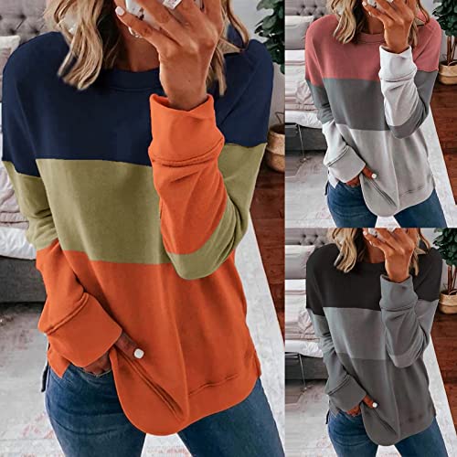 Handyulong Sweatshirts for Women, Womens Casual Long Sleeve Crewneck Sweatshirt Striped Printed Loose Pullover Tops Shirts