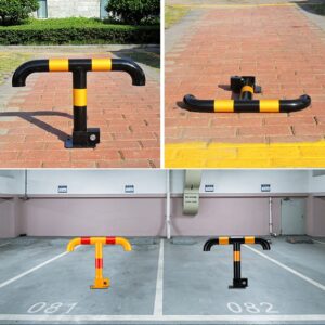 T-Shaped Heavy Duty Car Parking Space Lock Bollard Folding Lane Parking Barriers Security Posts for Private, Business, with Screws & Key (Yellow 550x400mm)