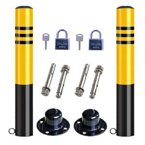 Parking Bollards with Lock, Parking Barrier Space Saver, Metal Sign Posts Steel Safety Bollard Traffic Pole(Size:500x76mm) (750x76mm)