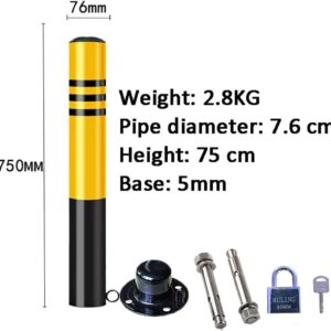 Parking Bollards with Lock, Parking Barrier Space Saver, Metal Sign Posts Steel Safety Bollard Traffic Pole(Size:500x76mm) (750x76mm)