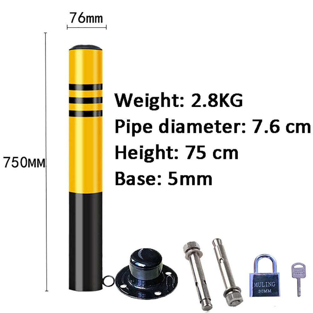 Parking Bollards with Lock, Parking Barrier Space Saver, Metal Sign Posts Steel Safety Bollard Traffic Pole(Size:500x76mm) (750x76mm)