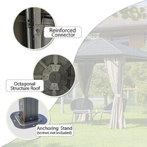 10'x10' Outdoor Hardtop Gazebo Permanent Canopy with Galvanized Steel Single Roof, Aluminum Frame,Curtains and Netting for Patios,Backyard,Lawns