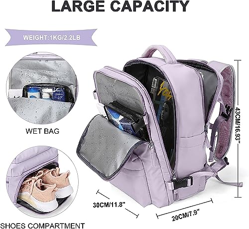 GZKPL Laptop Backpack, Travel Backpack Waterproof College Backpack Hiking Backpack with USB Charging Port for Men and Women, School, Business (Purple)