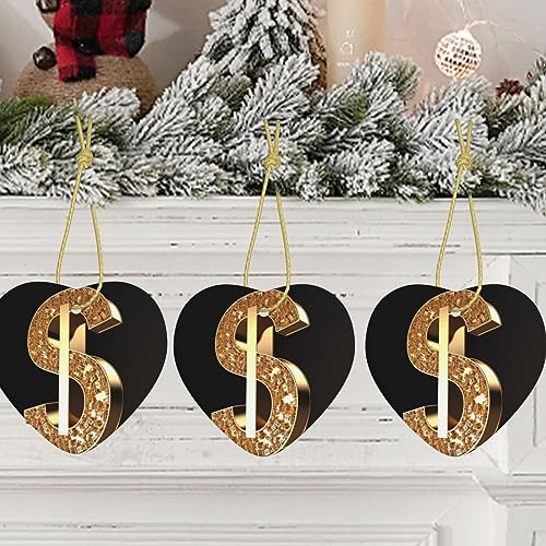 Christmas Tree Ceramic Hanging Heart Shape Ornaments with Gold Ribbon Gold Dollar Sign Ceramic Ornaments Crafts Christmas Tree Decorations for Holiday