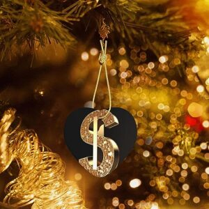 Christmas Tree Ceramic Hanging Heart Shape Ornaments with Gold Ribbon Gold Dollar Sign Ceramic Ornaments Crafts Christmas Tree Decorations for Holiday