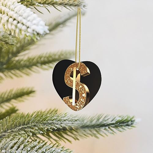 Christmas Tree Ceramic Hanging Heart Shape Ornaments with Gold Ribbon Gold Dollar Sign Ceramic Ornaments Crafts Christmas Tree Decorations for Holiday