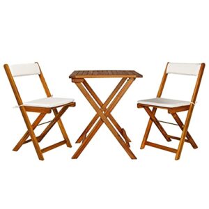 mbfluuml outdoor balcony furniture, outdoor patio furniture, 3 piece folding bistro set with cushions solid acacia wood suitable for patio, porch, backyard, balcony.