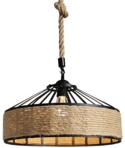 kefa battery operated pendant light with remote,hemp rope chandelier pendant lights kitchen island no hardwired,cordless hanging lights for living room，restaurant (size : 1 pack)