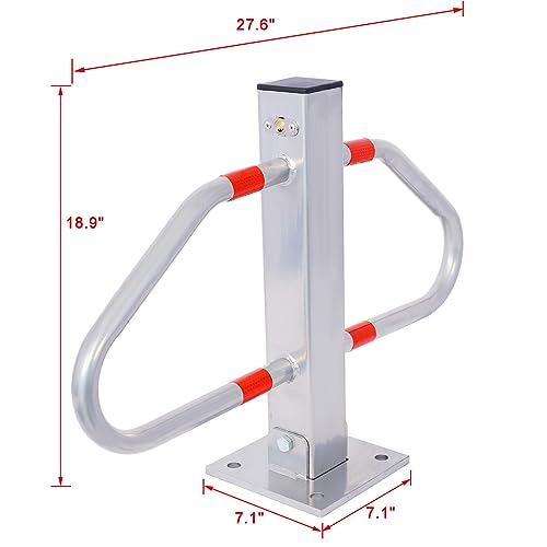 AMZOSS Parking Blockers, Parking Space Lock Folding Parking Barrier with Lock, Heavy Steel Parking Obstacle Pile with Warning Stripes, Parking Piles, Driveway Parking Interceptor Bollard