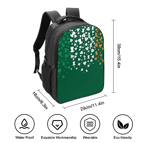 St Patricks Day Ireland Flag 16 Inch Backpack Lightweight Back Pack with Handle and 2 Compartments Daypack Funny Prints Design Laptop Bag
