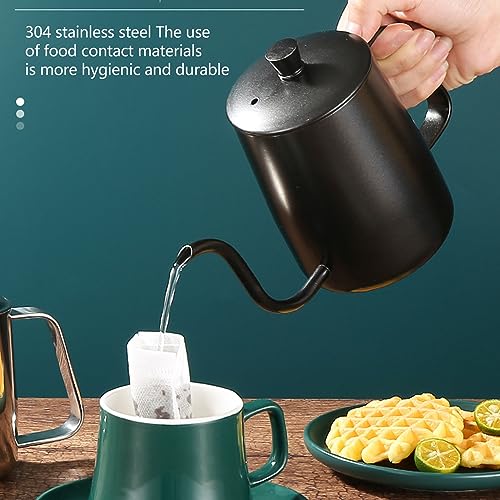 Long Mouth Coffee Kettle,Household Stainless Steel Gooseneck Narrow Spout Coffee Kettle Tea Kettle Long Spout Kettle Coffee Kettle for Home Dessert Shop Cafe Office (Black 600ml)