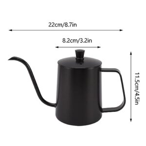 Long Mouth Coffee Kettle,Household Stainless Steel Gooseneck Narrow Spout Coffee Kettle Tea Kettle Long Spout Kettle Coffee Kettle for Home Dessert Shop Cafe Office (Black 600ml)