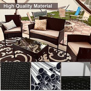 MAXCBD Patio Furniture Set 4 Pcs Outdoor Wicker Sofas Rattan Chair Wicker Conversation