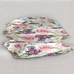 Flower Rose Butterfly Pattern Satin Pillow Cases Silk Satin Pillowcase for Hair and Skin Standard Set of 2 Super Soft Silk Pillowcase with Envelope Closure (20x26 in)