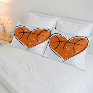 Heart Shape Basketball Satin Pillow Cases Silk Satin Pillowcase for Hair and Skin Standard Set of 2 Super Soft Silk Pillowcase with Envelope Closure (20x26 in)