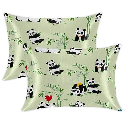 Bamboo Animal Panda Satin Pillow Cases Silk Satin Pillowcase for Hair and Skin Standard Set of 2 Super Soft Silk Pillowcase with Envelope Closure (20x26 in)