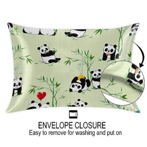 Bamboo Animal Panda Satin Pillow Cases Silk Satin Pillowcase for Hair and Skin Standard Set of 2 Super Soft Silk Pillowcase with Envelope Closure (20x26 in)