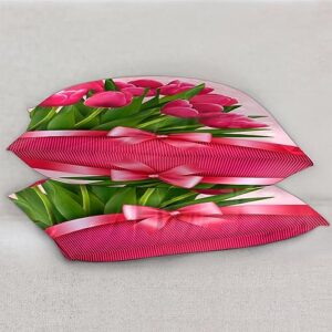 Floral Tulip Satin Pillow Cases Silk Satin Pillowcase for Hair and Skin Standard Set of 2 Super Soft Silk Pillowcase with Envelope Closure (20x26 in)