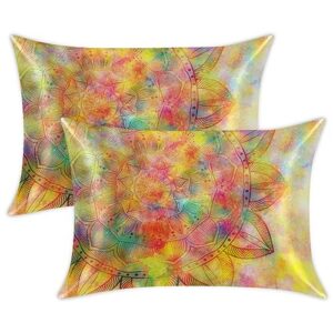 abstract ancient mandala satin pillow cases silk satin pillowcase for hair and skin standard set of 2 super soft silk pillowcase with envelope closure (20x26 in)