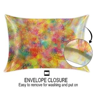 Abstract Ancient Mandala Satin Pillow Cases Silk Satin Pillowcase for Hair and Skin Standard Set of 2 Super Soft Silk Pillowcase with Envelope Closure (20x26 in)