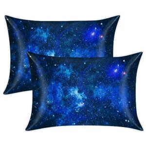 deep space satin pillow cases silk satin pillowcase for hair and skin standard set of 2 super soft silk pillowcase with envelope closure (20x26 in)