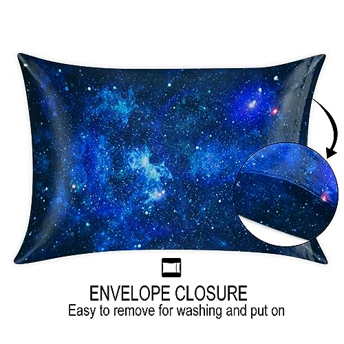 Deep Space Satin Pillow Cases Silk Satin Pillowcase for Hair and Skin Standard Set of 2 Super Soft Silk Pillowcase with Envelope Closure (20x26 in)