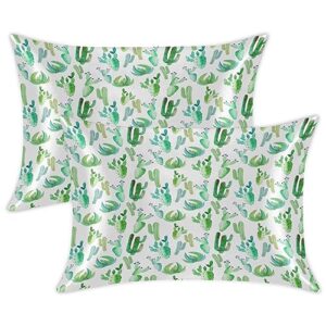 tropical cactus themes satin pillow cases silk satin pillowcase for hair and skin standard set of 2 super soft silk pillowcase with envelope closure (20x26 in)