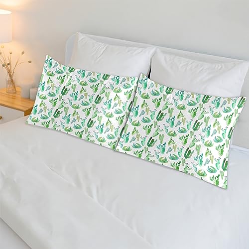 Tropical Cactus Themes Satin Pillow Cases Silk Satin Pillowcase for Hair and Skin Standard Set of 2 Super Soft Silk Pillowcase with Envelope Closure (20x26 in)