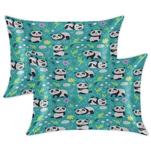 floral panda satin pillow cases silk satin pillowcase for hair and skin standard set of 2 super soft silk pillowcase with envelope closure (20x26 in)