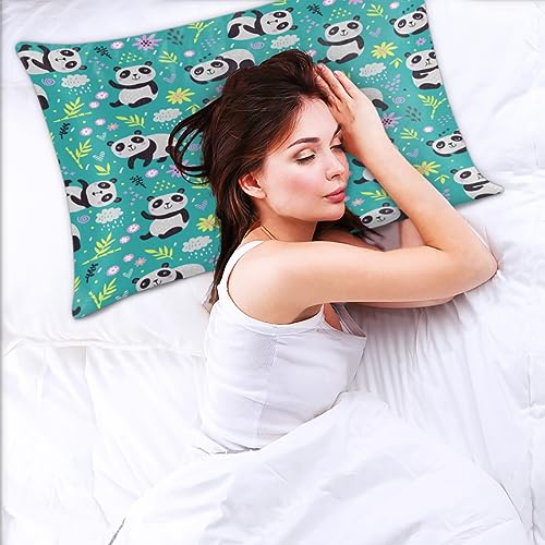 Floral Panda Satin Pillow Cases Silk Satin Pillowcase for Hair and Skin Standard Set of 2 Super Soft Silk Pillowcase with Envelope Closure (20x26 in)