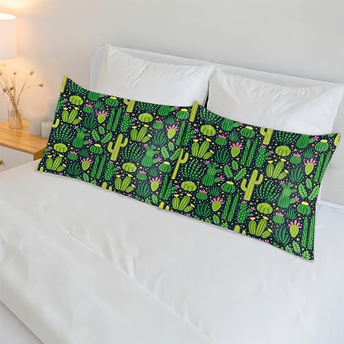 Cactus Print Satin Pillow Cases Silk Satin Pillowcase for Hair and Skin Standard Set of 2 Super Soft Silk Pillowcase with Envelope Closure (20x26 in)